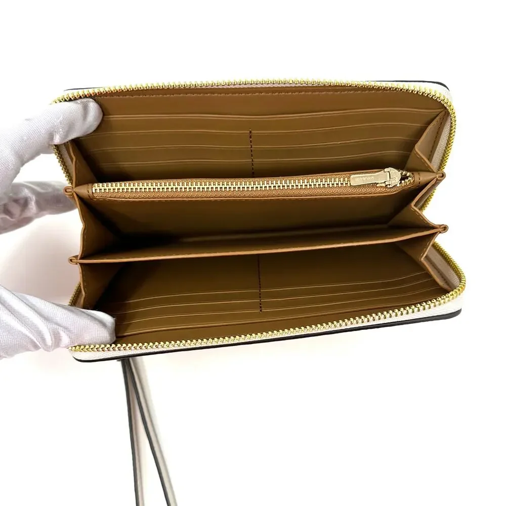 Coach Long Zip Around Wallet in Signature Canvas Light Khaki Chalk White C4452